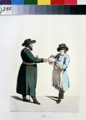 Serie on Moscow merchants: Kvas seller (Kwas or Kwass), 1799 (ink on paper)