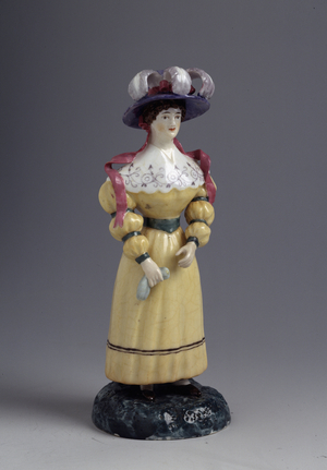 Fashionable woman in hat with feathers, c.1830-40 (porcelain)