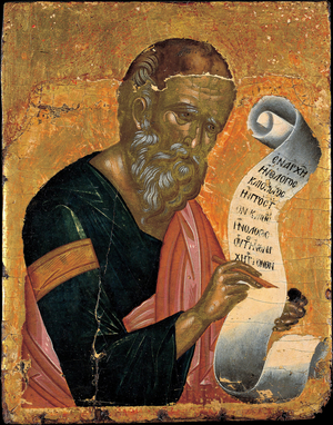 Saint John the Evangelist writes his revelations, c.1455 (tempera)