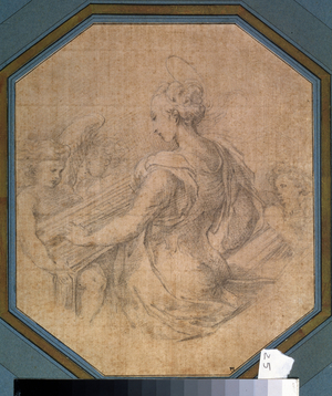 Holy Cecile. (Saint Cecilia), c.1527-30 (black charcoal on paper)