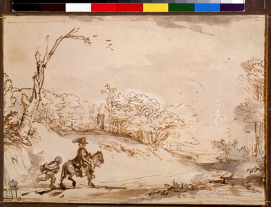 Landscape with rider (Landscape with a Horseman), 1648-1650 (drawing)