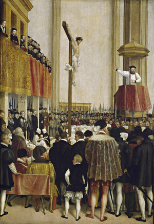 The Legat sermon of Pope Cornelio Musso in the Augustinian Church of Vienna, 1560, 1560 (oil on wood)