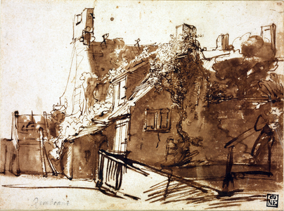 Farmhouse in Sunlight, 1635-36 (pen, brush, brown colour on paper)