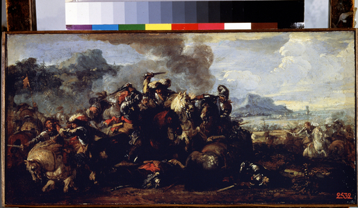 Combat between French and Spanish cavalries, 17th century (oil on canvas)
