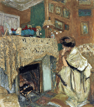 Madame Hessel (Lucy Hessell) by the fireplace, 1917-1918 (oil on cardboard)