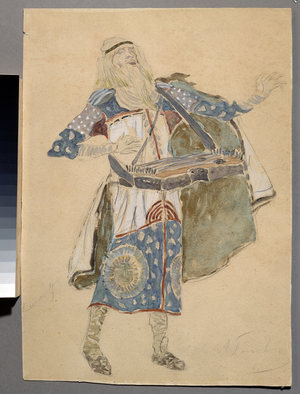 Costume drawing for opera "rouslan and ludmila", 1904 (watercolour, ink and gold on paper)