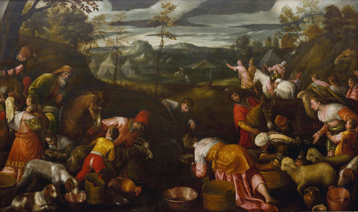 Moses striking water from the rock, 16th century (oil on canvas)