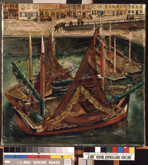 Fishing harbour in Ostend, 20th century (painting)