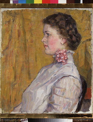 Woman portrait on a yellow background (female portrait on yellow background), 1911 (oil on canvas)