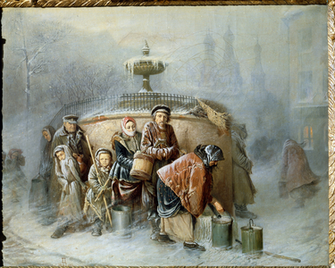 La queue a la fontaine.(The Queue At The Fountain), 1865 (oil on canvas)