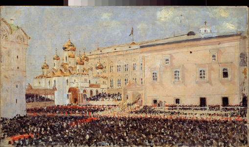 The coronation of the emperor Alexander III (1845-1894), 1883 (oil on wood)