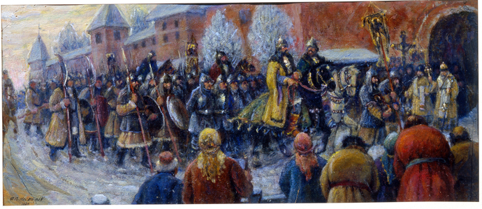 Arrival of Alexander Nevsky in Novgorod after the Battle of the Ice, 1942 (oil on canvas)