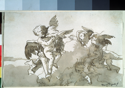 Cupids with doves and a torch, 18th century (ink on paper)