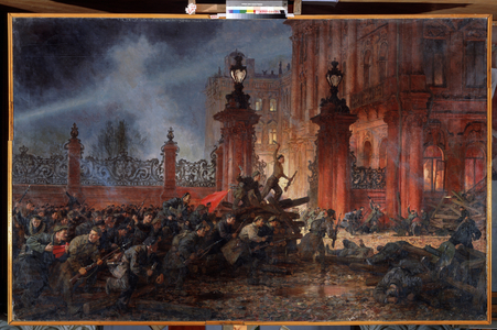 Storming the Winter palace on 25th October 1917, 1917 (oil on canvas)
