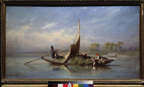Family in a boat (fodder transport in a sailing boat) - Family in a boat, 1870 (oil on canvas)