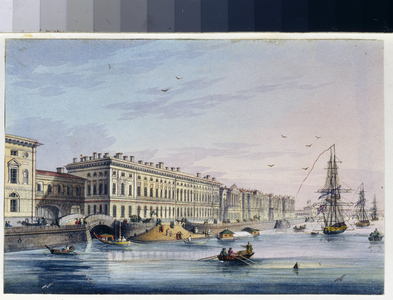 View of the quay of the Palais in Saint Petersburg (Russia) (From Marie Taglioni's album), 19th century (gravure)