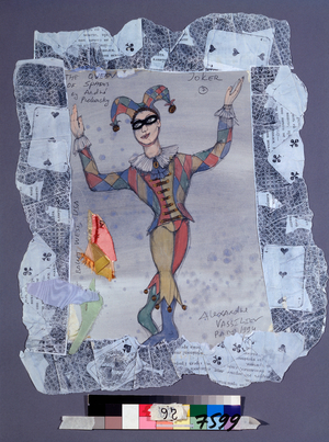 Preparatory costume for a joker for the theater part "the lady of spades", 1994 (watercolour on paper)