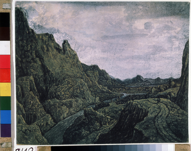 Rocky Valley with a road, 17th century (watercolour)