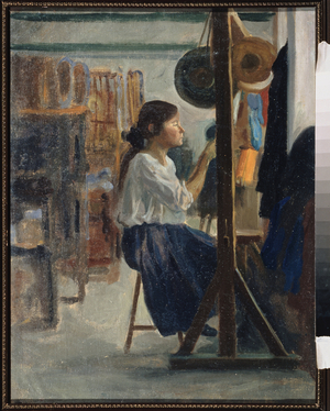 In a weaving mill, 20th century (oil on canvas)