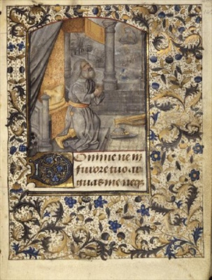 Ms 86 f.142r King David kneeling in prayer from a Book of Hours, c.1480