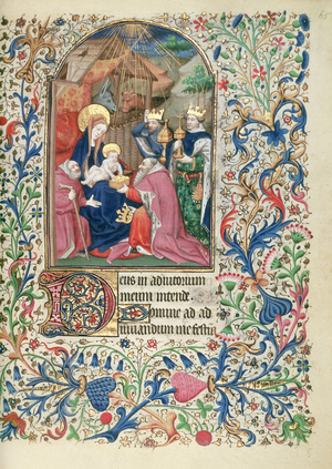 Ms 63 f.65r Adoration of the Magi, from a Book of Hours, c.1460 (vellum)