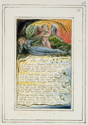 P.124-1950.pt42 The Angel: plate 42 from 'Songs of Innocence and of Experience' (copy R), c.1802-08 (etching, ink and w/c)