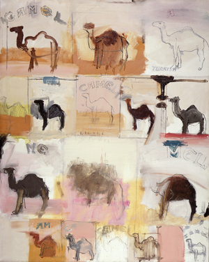 Camels, c.1962 (oil with collage on canvas)