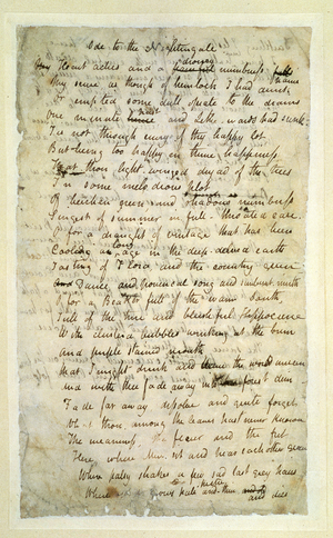f.lr Ode to a Nightingale, Poem by John Keats (1795-1821) page:1, recto, 1819 (ink on paper)