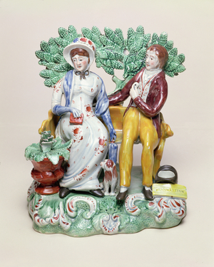 'Perswaition' figure of a courting couple, c.1815-28 (pearlware decorated overglaze with enamels)