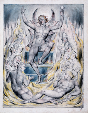 Satan Addressing his Potentates, illustration from 'Paradise Regained' by John Milton, c.1816-18 (pen & ink, grey wash and w/c on paper)