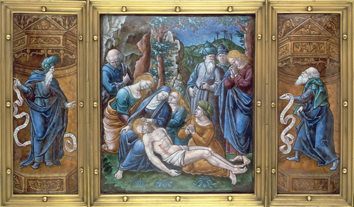 M.1-1926 Triptych: the Lamentation, Daniel and St. Peter, painted in Limoges, France, 1538 (enamel on copper)