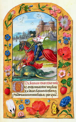 MS 1058-1975 f.173r St. George and the Dragon, from a Book of Hours, probably Bruges, c.1500-05 (vellum)