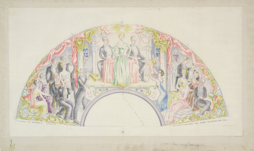 PD.10-1968 The Sitwells Perform, design for a fan, 1932 (watercolour and pencil on silk)