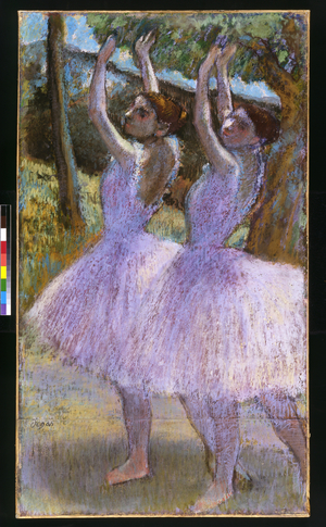 PD.2-1979 Dancers in violet dresses, arms raised, c.1900 (pastel and black chalk on paper)