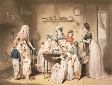The Sailor's Orphans, or The Young Ladies's Subscription, engraved by William Ward (1766-1826), pub.1800 (coloured engraving)