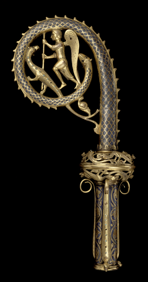 Crozier head depicting St. Michael Vanquishing the Dragon, Limoges, c.1220-30 (copper, champleve, enamel and gilt)