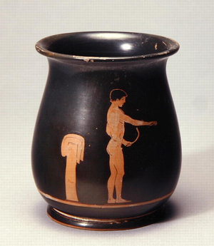 Oinochoe depicting athlete with strigil (clay)