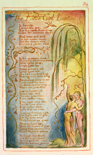 P.125-1950.pt34 The Little Girl Lost: plate 34 from Songs of Innocence and of Experience (copy AA) c.1815-26 (etching, ink and w/c)