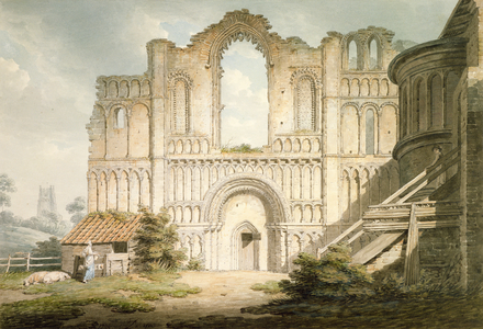 PD.56-1958 West front of Castle Acre Priory Church, near Downham, Norfolk, 1796 (watercolour and pencil on paper)