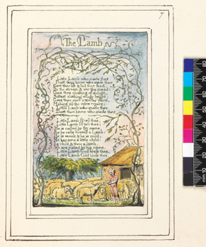 Songs of Innocence and of Experience Plate 7: the Lamb, c.1789-94 (relief etching finished in pen and w/c)