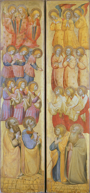 Left panel: St. Peter and St. Paul with Angels; Right panel: St. James and St. Andrew with Angels, c.1400 (tempera with gold on panel)
