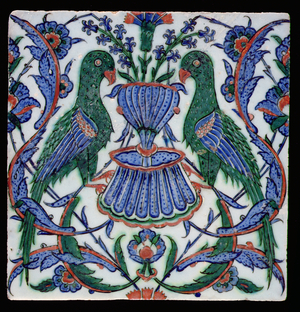 Tile with two parrots, Turkish, Isnik, 17th century