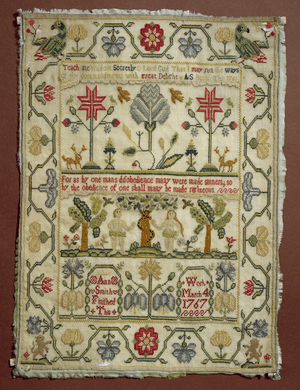 T.37-1938 Sampler, 1766-67, by Ann Smith, English (canvas worked with silk)