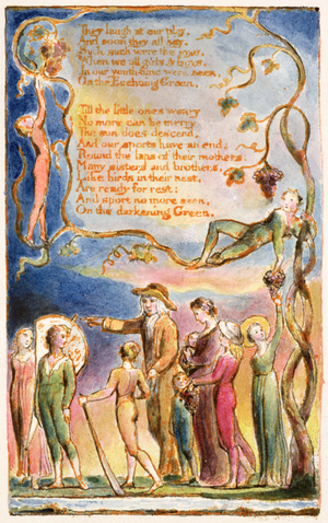 P.125-1950.pt7 The Echoing Green (cont.): plate 7 from 'Songs of Innocence and of Experience' (copy AA) c.1815-26 (etching, ink and w/c)