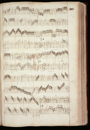 Mu Ms 168, p.301: Page from the Fitzwilliam Virginal, and anthology of 16th and early 17th century keyboard music (ink on paper)