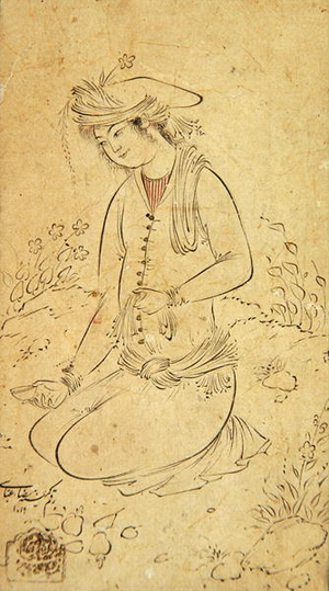 Seated youth with a wine cup and handkerchief, 1610 (ink on paper)