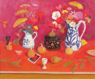 Flowers, Black Box and Gourds, 1975 (oil on canvas)