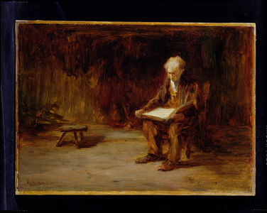 Reading by the Fireside (oil on canvas)