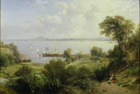 Aberdour Harbour: Edinburgh in the Distance, 1849 (oil on canvas)