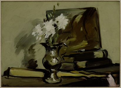 Flowers in a Silver Jug (oil on panel)
